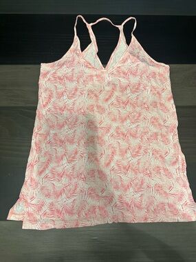 Old Navy Pink and White Palm Print Racerback Tank Top